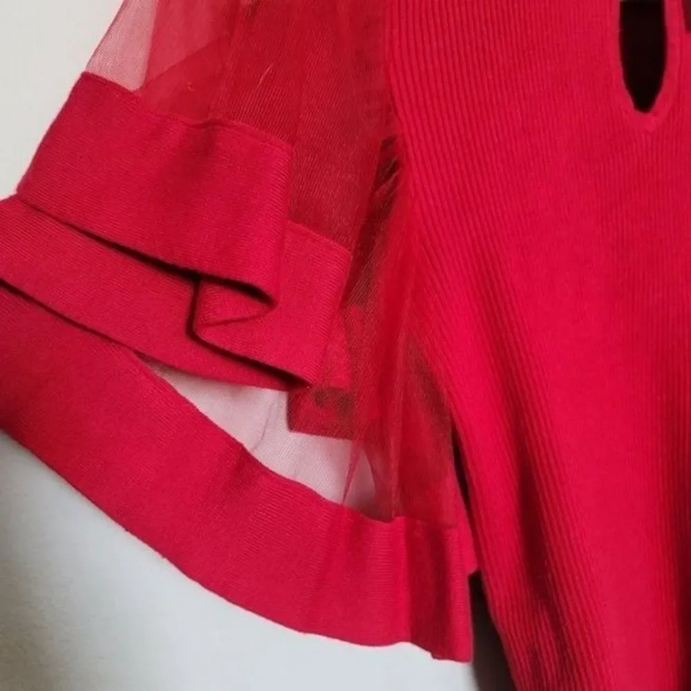 New York & Company red ribbed with butterfly sleeves high neck - Picture 13 of 13